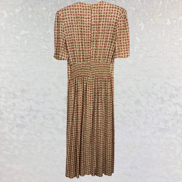 Karin Stevens Vintage 100% Rayon Floral Midi Dress Cottagecore Cream&Orange Sz 6 - Picture 3 of 15